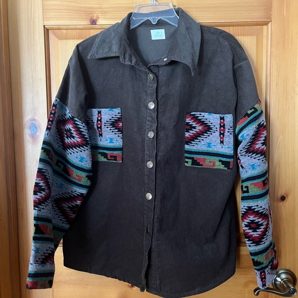 Blue Buttercup Jackets & Blazers - Women's corduroy Jacket with western blanket Patterned Sleeves